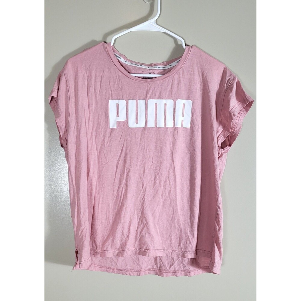 Puma Womens M Pink Logo T Shirt DryCell Athletic Athleisure Workout Gym Tee